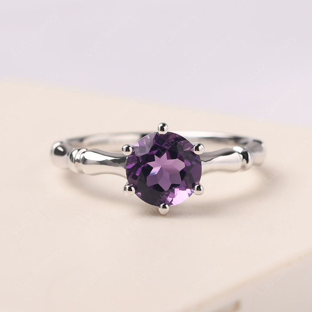 Bamboo 6 Prong Amethyst Solitaire Ring - LUO Jewelry