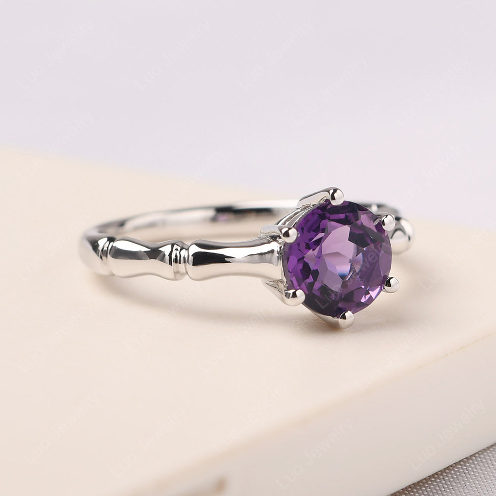 Bamboo 6 Prong Amethyst Solitaire Ring - LUO Jewelry