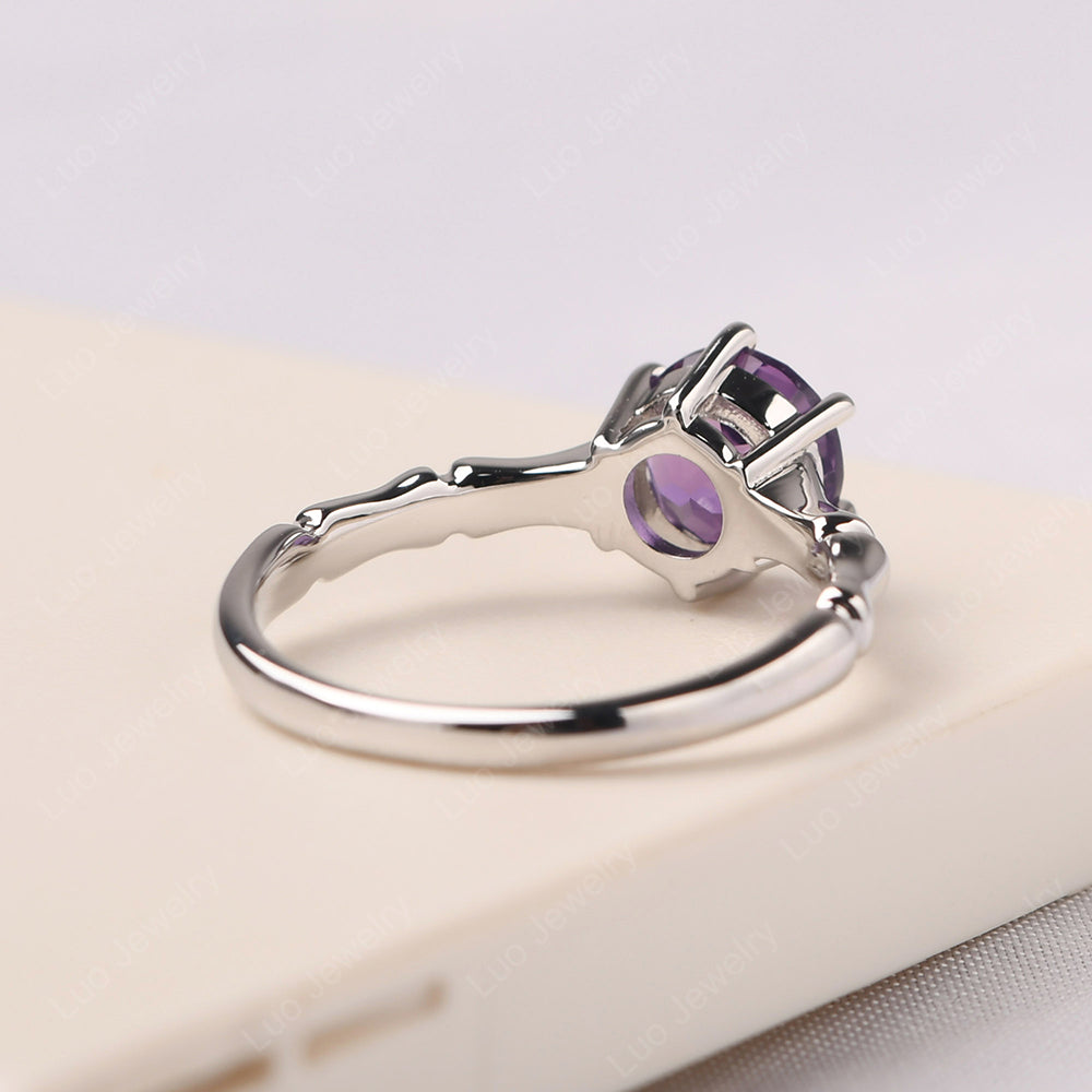 Bamboo 6 Prong Amethyst Solitaire Ring - LUO Jewelry