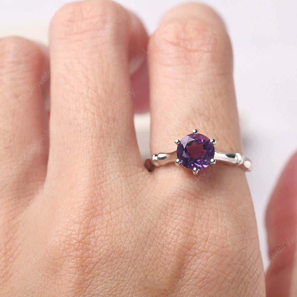 Bamboo 6 Prong Amethyst Solitaire Ring - LUO Jewelry