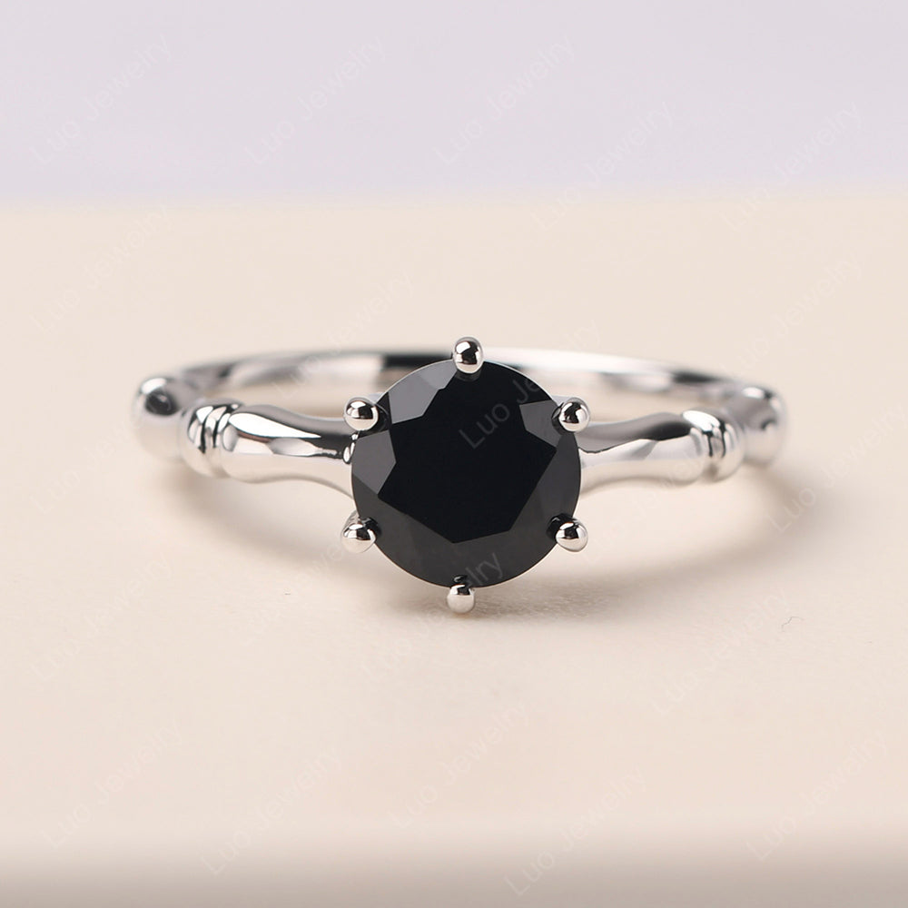 Bamboo 6 Prong Black Spinel Solitaire Ring - LUO Jewelry