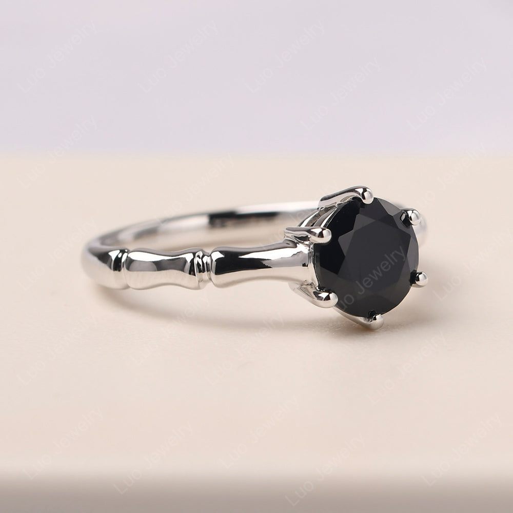 Bamboo 6 Prong Black Spinel Solitaire Ring - LUO Jewelry