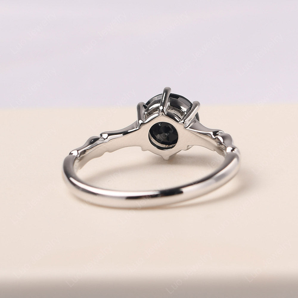 Bamboo 6 Prong Black Spinel Solitaire Ring - LUO Jewelry