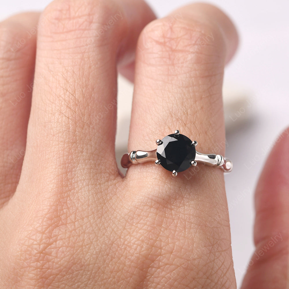 Bamboo 6 Prong Black Spinel Solitaire Ring - LUO Jewelry