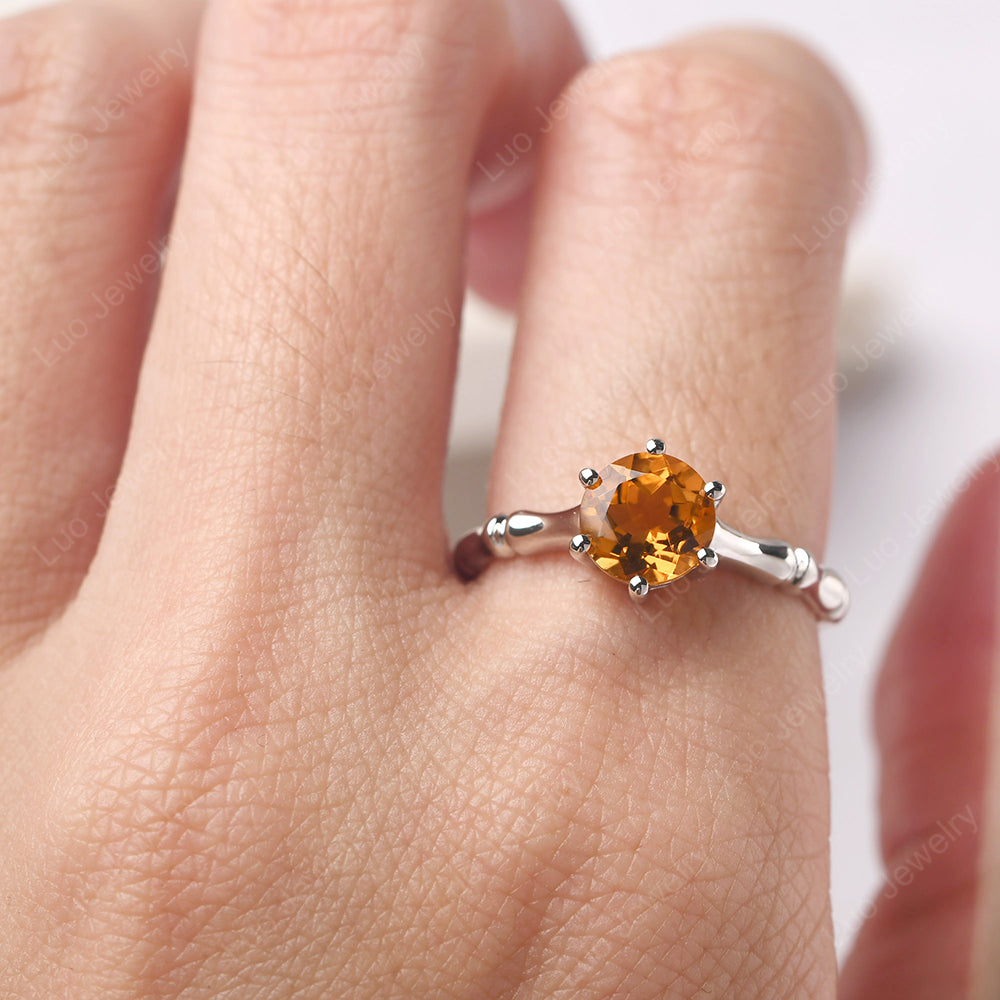 Bamboo 6 Prong Citrine Solitaire Ring - LUO Jewelry