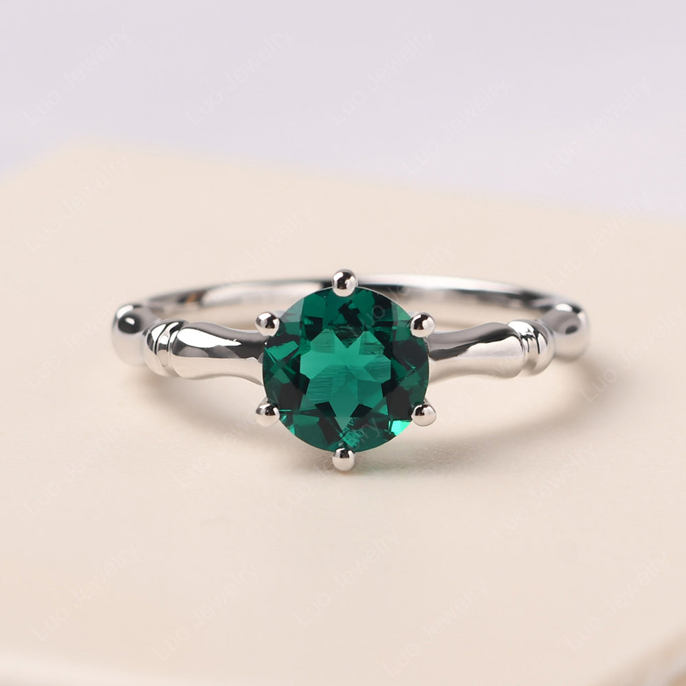 Bamboo 6 Prong Emerald Solitaire Ring - LUO Jewelry