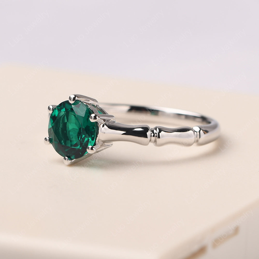 Bamboo 6 Prong Emerald Solitaire Ring - LUO Jewelry