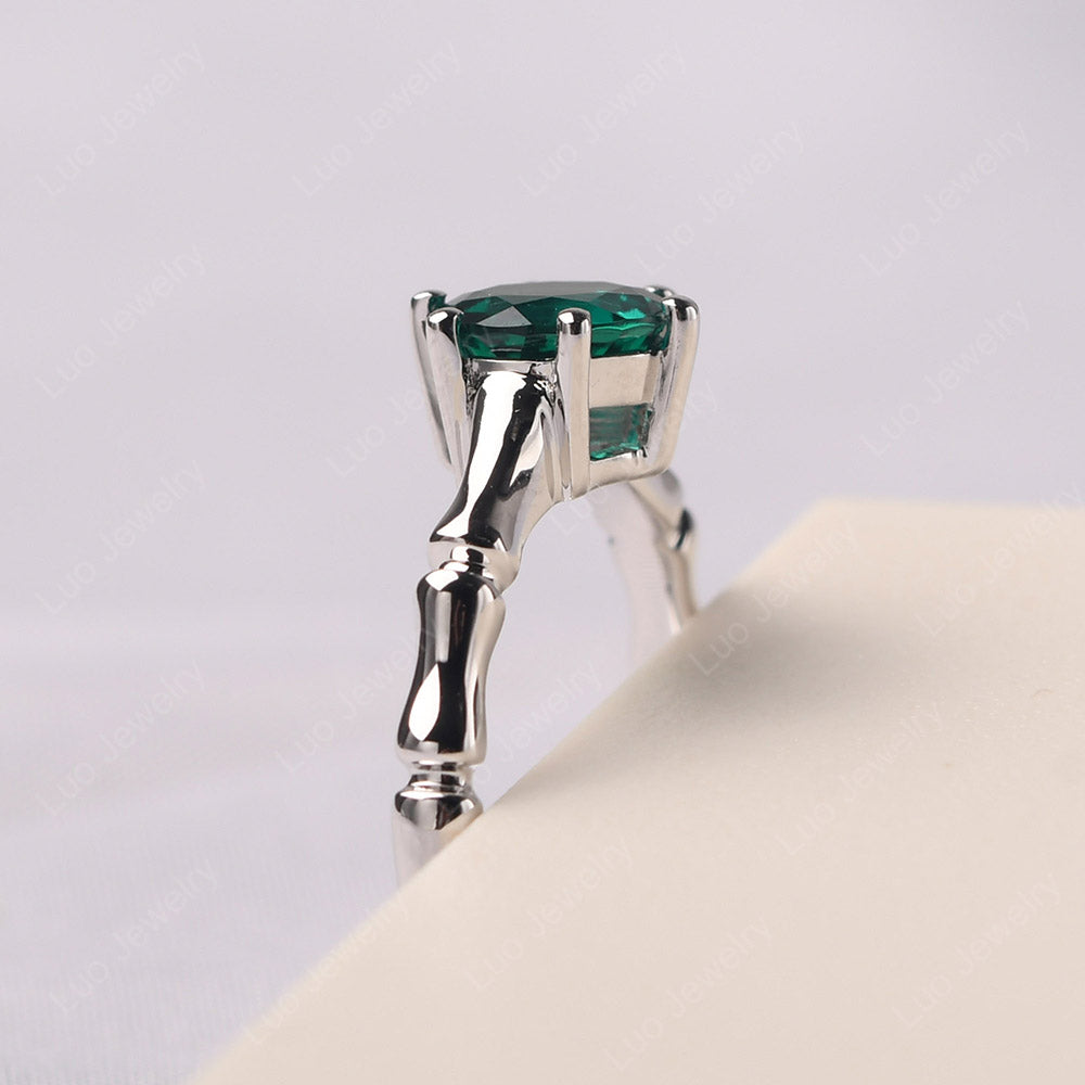 Bamboo 6 Prong Emerald Solitaire Ring - LUO Jewelry