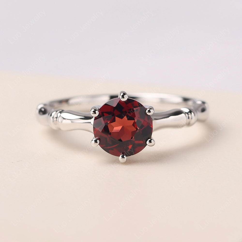 Bamboo 6 Prong Garnet Solitaire Ring - LUO Jewelry