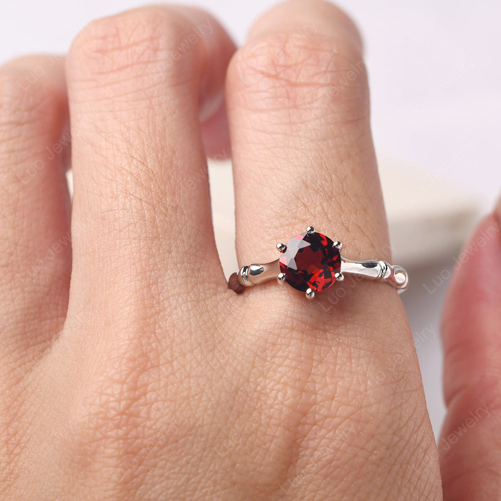 Bamboo 6 Prong Garnet Solitaire Ring - LUO Jewelry