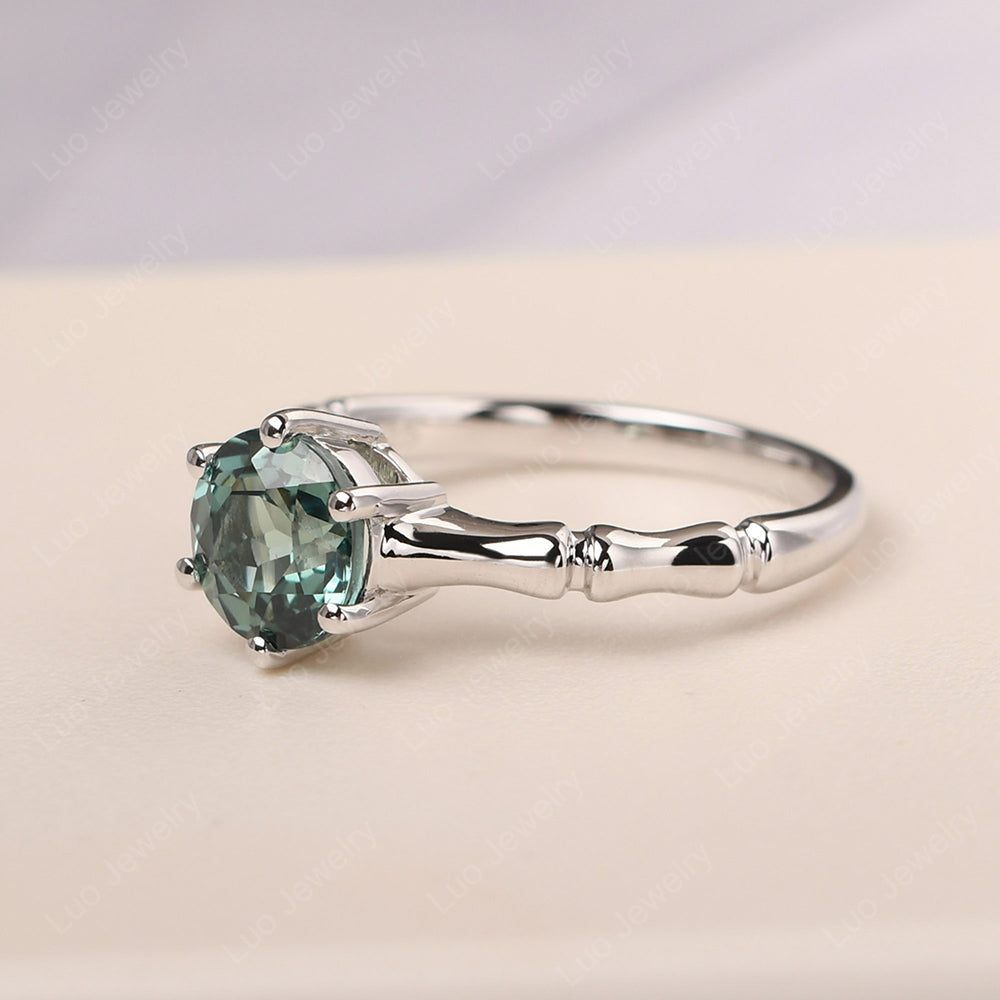 Bamboo 6 Prong Green Sapphire Solitaire Ring - LUO Jewelry