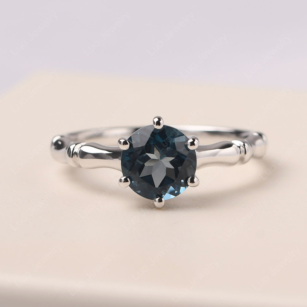 Bamboo 6 Prong London Blue Topaz Solitaire Ring - LUO Jewelry