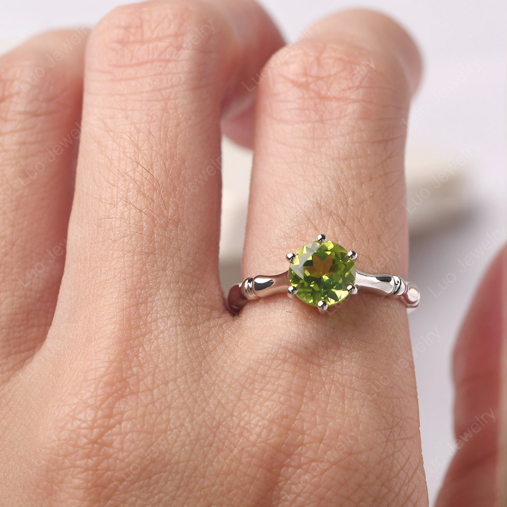 Bamboo 6 Prong Peridot Solitaire Ring - LUO Jewelry