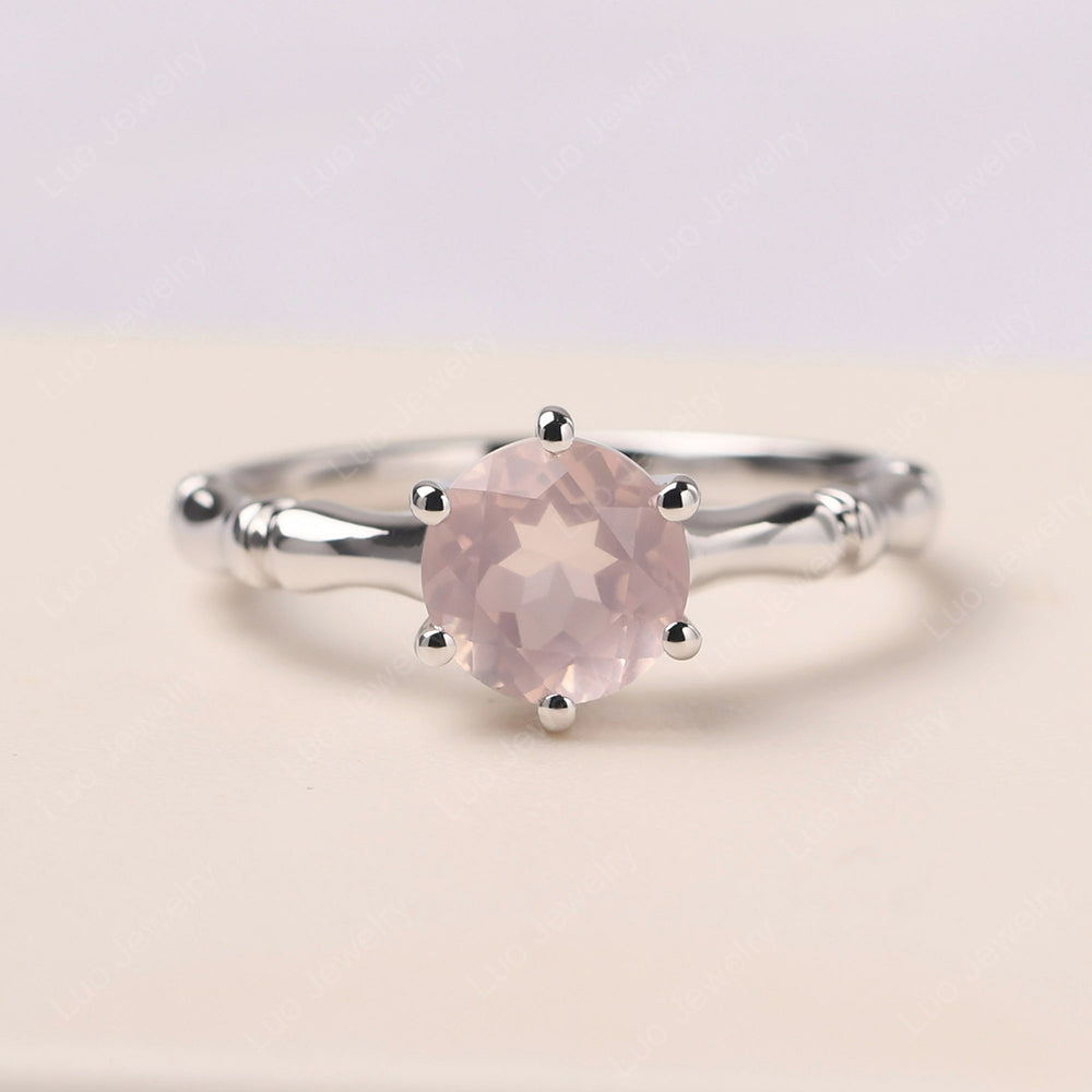 Bamboo 6 Prong Rose Quartz Solitaire Ring - LUO Jewelry