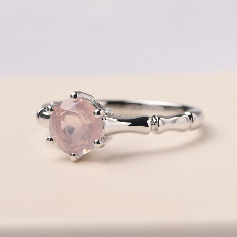 Bamboo 6 Prong Rose Quartz Solitaire Ring - LUO Jewelry