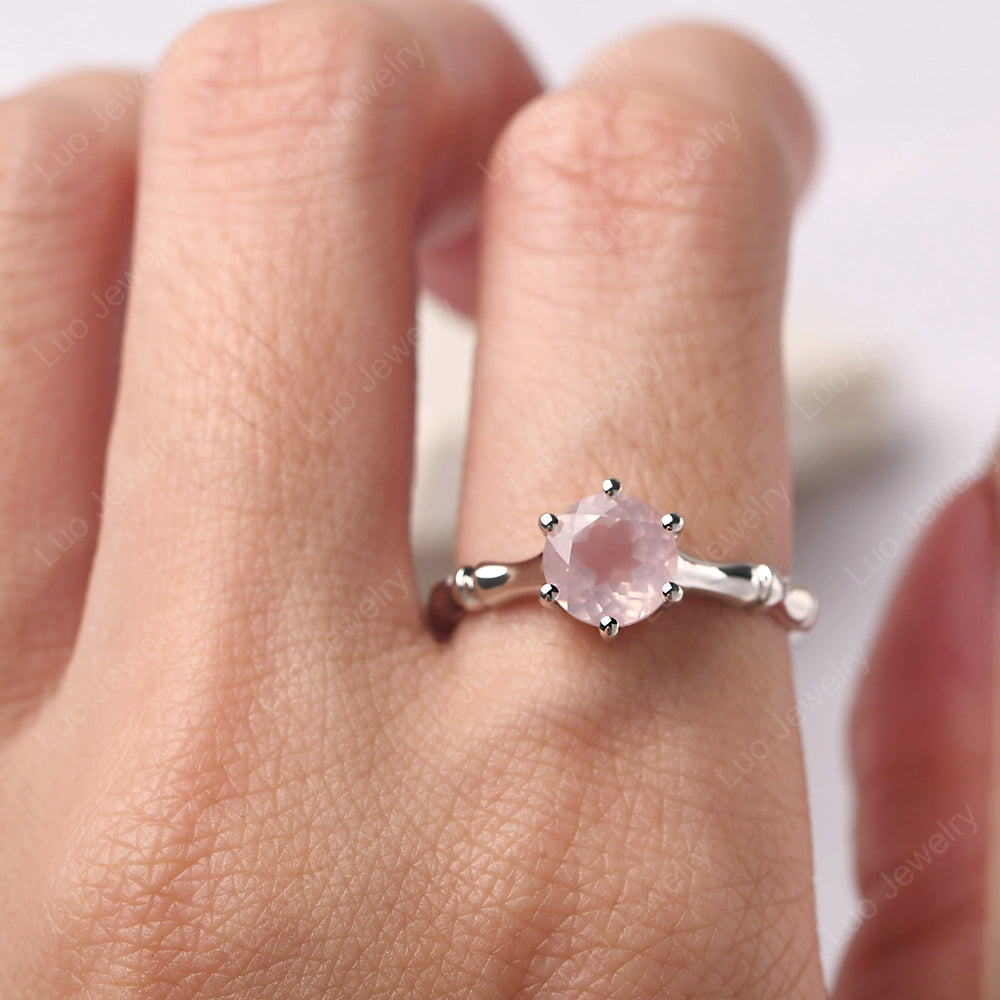 Bamboo 6 Prong Rose Quartz Solitaire Ring - LUO Jewelry