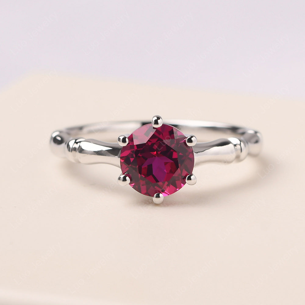 Bamboo 6 Prong Ruby Solitaire Ring - LUO Jewelry