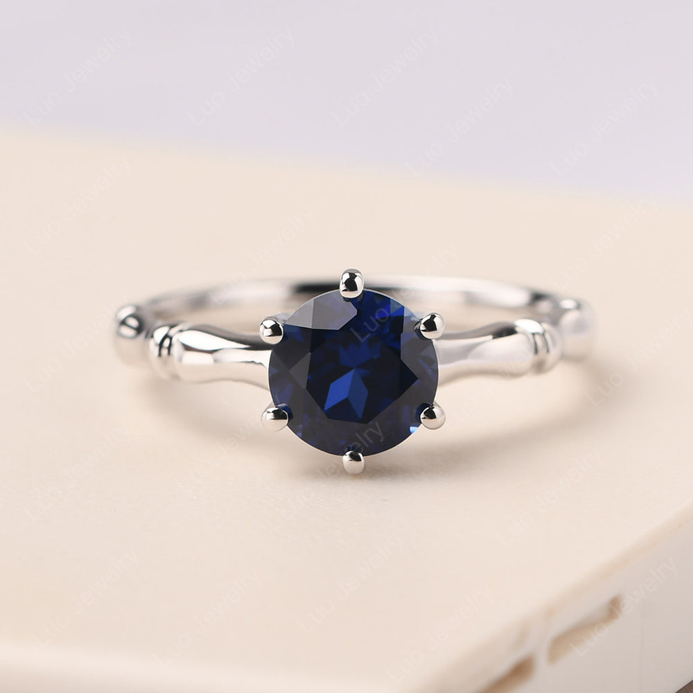 Bamboo 6 Prong Lab Sapphire Solitaire Ring - LUO Jewelry