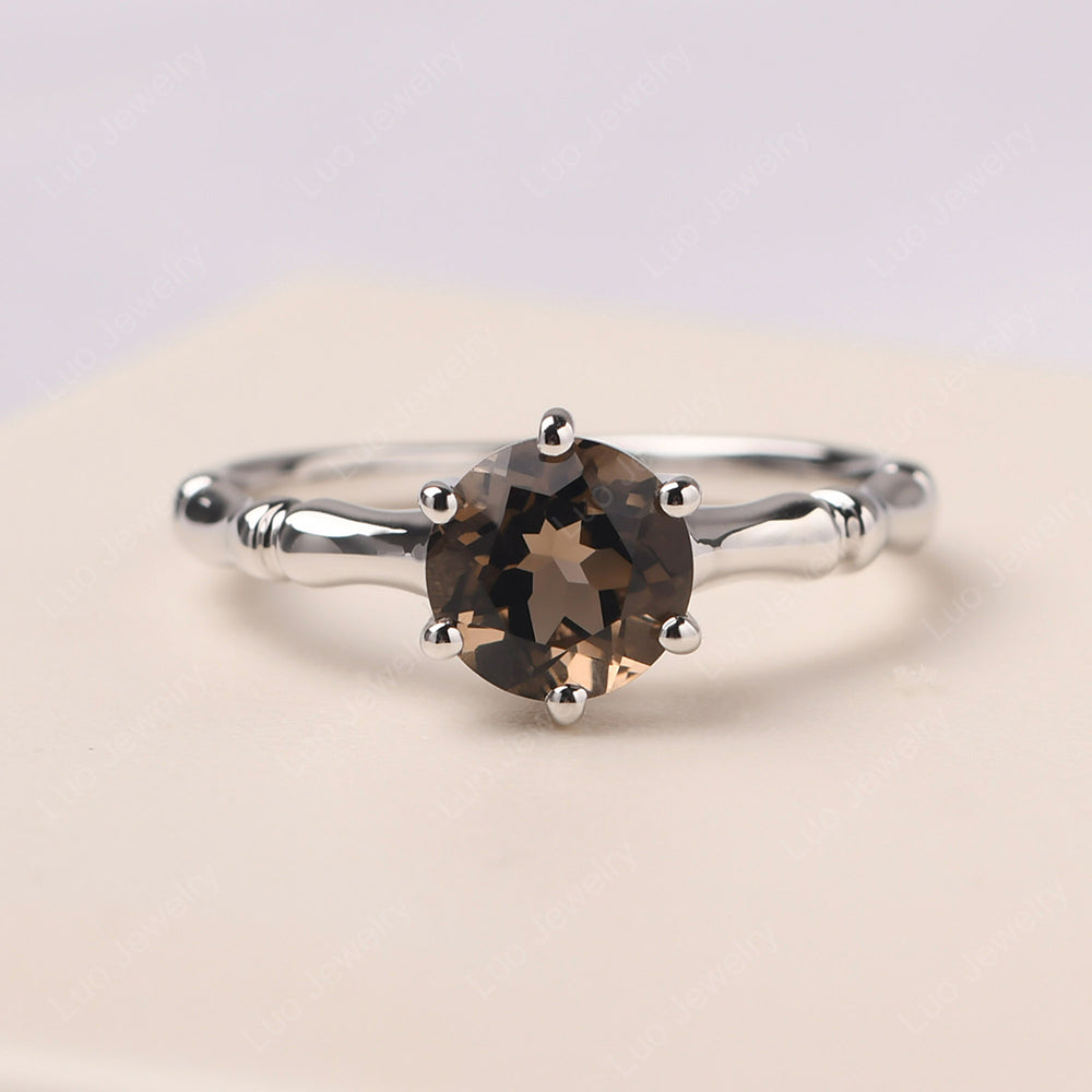 Bamboo 6 Prong Smoky Quartz  Solitaire Ring - LUO Jewelry