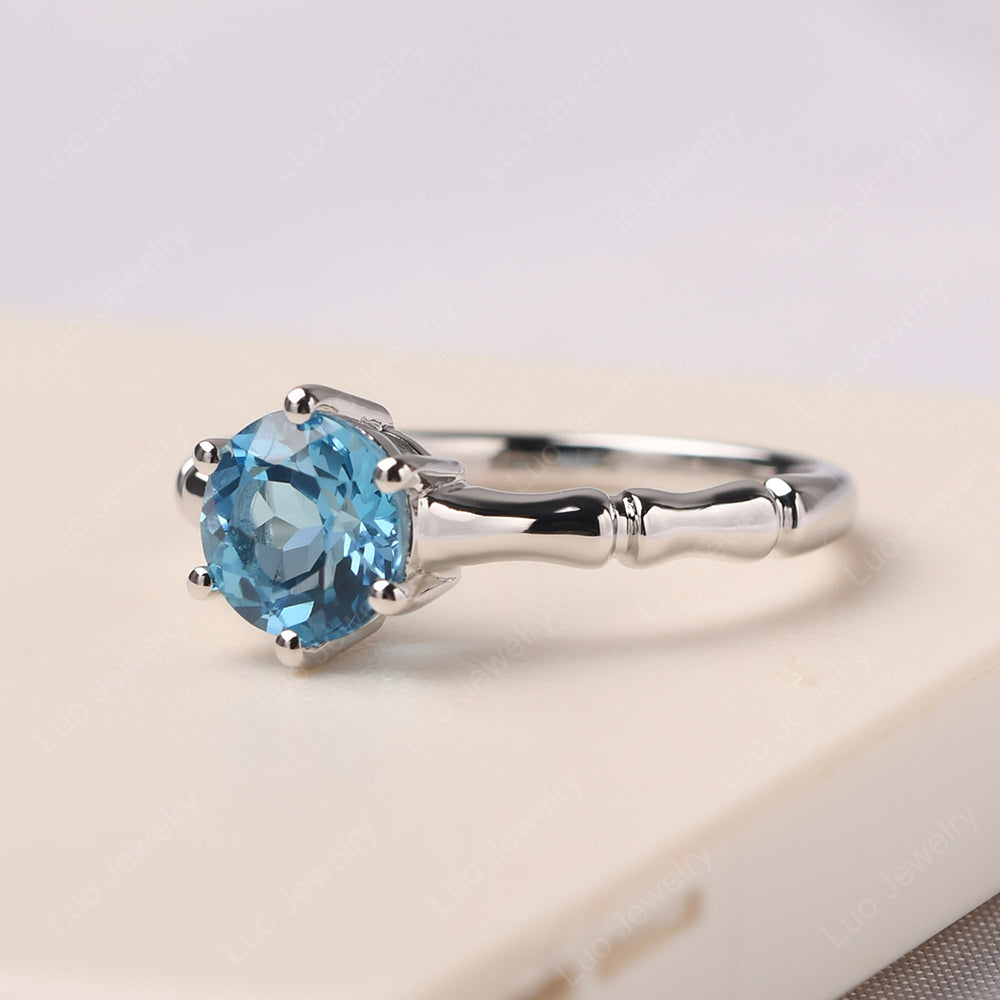 Bamboo 6 Prong Swiss Blue Topaz Solitaire Ring - LUO Jewelry