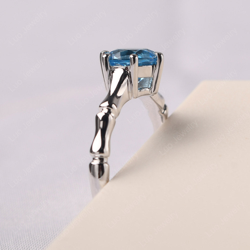 Bamboo 6 Prong Swiss Blue Topaz Solitaire Ring - LUO Jewelry