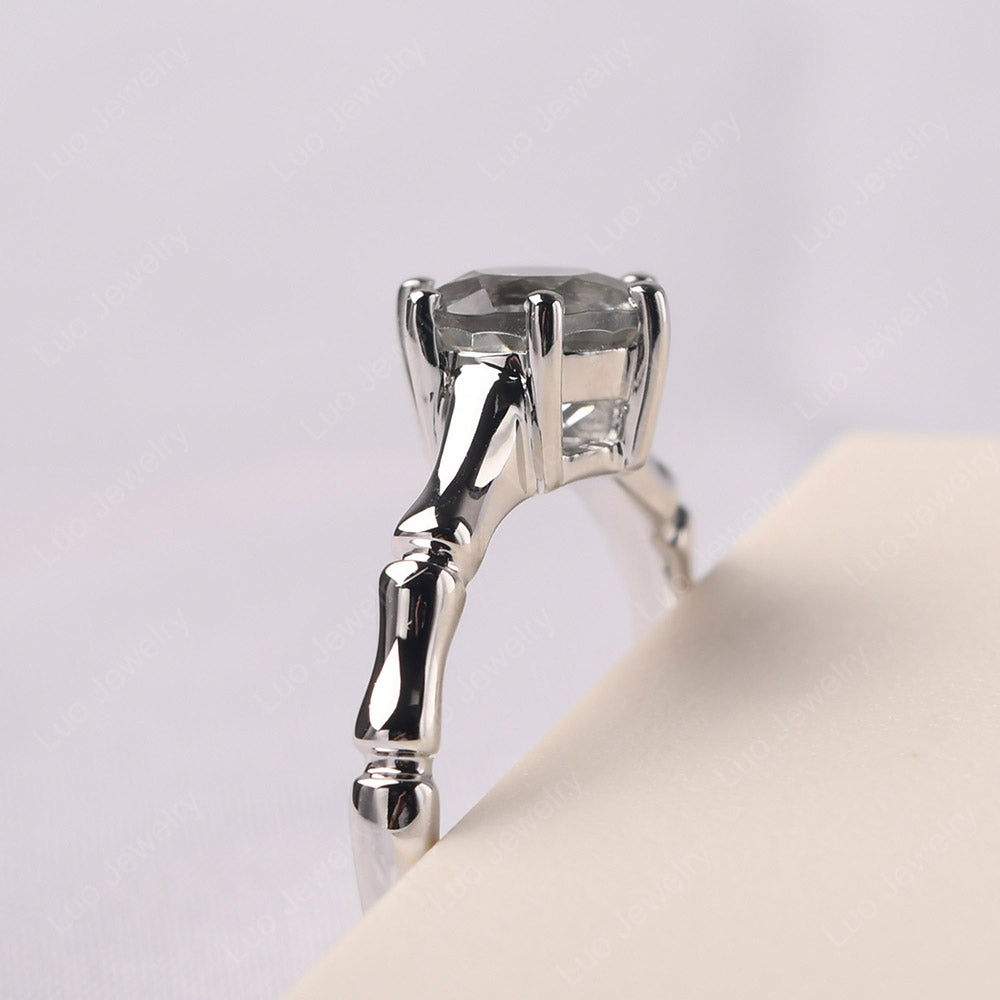 Bamboo 6 Prong White Topaz Solitaire Ring - LUO Jewelry