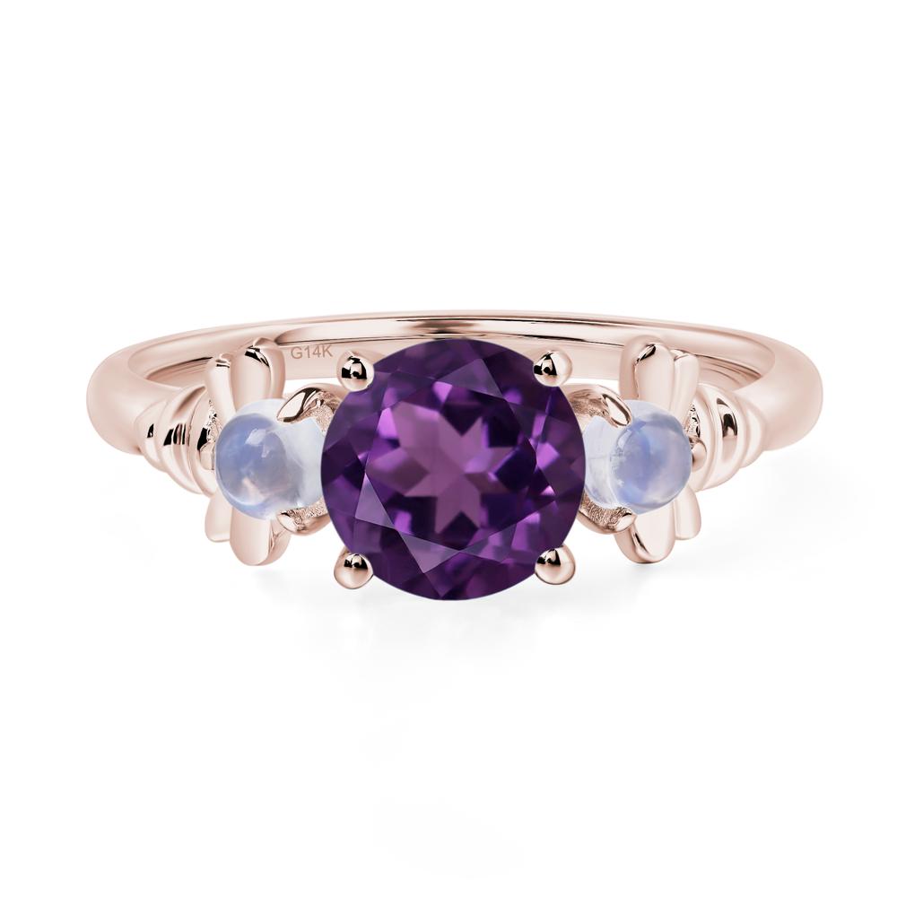 Moonstone and Amethyst Bee Ring - LUO Jewelry #metal_14k rose gold