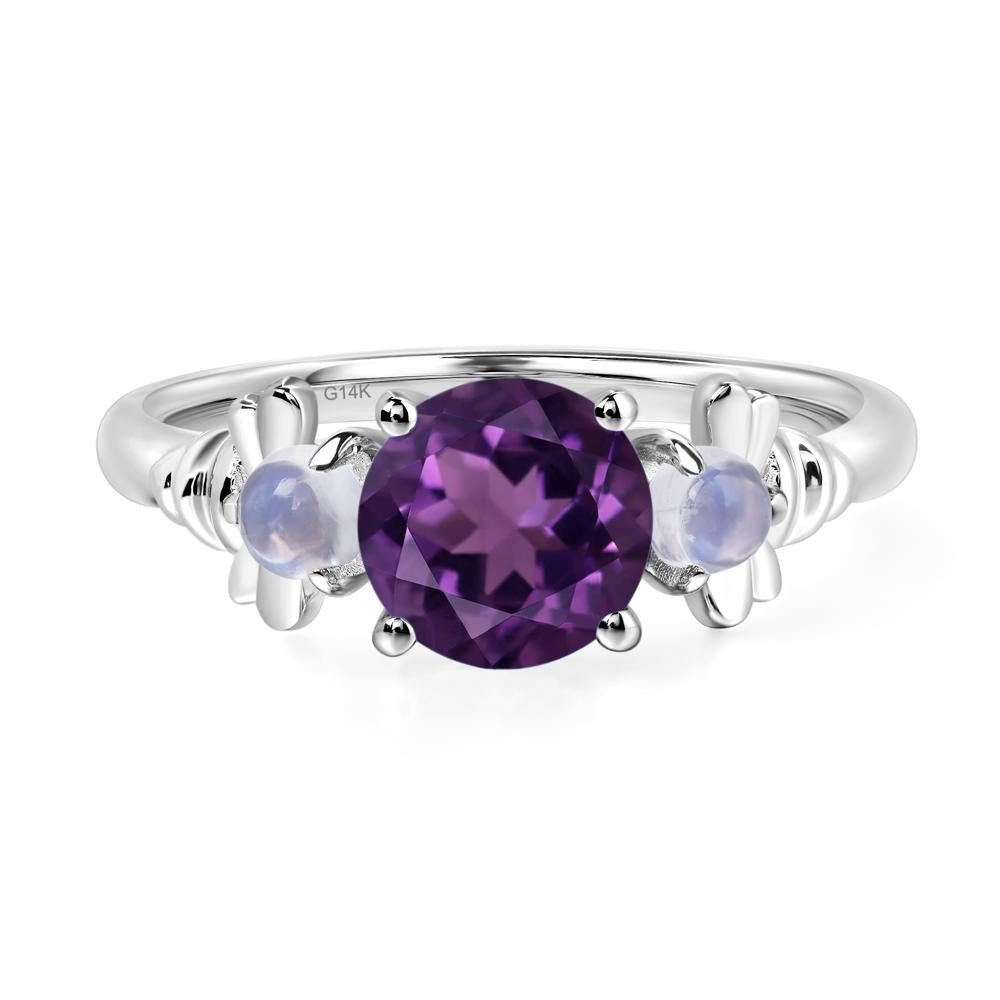 Moonstone and Amethyst Bee Ring - LUO Jewelry #metal_14k white gold