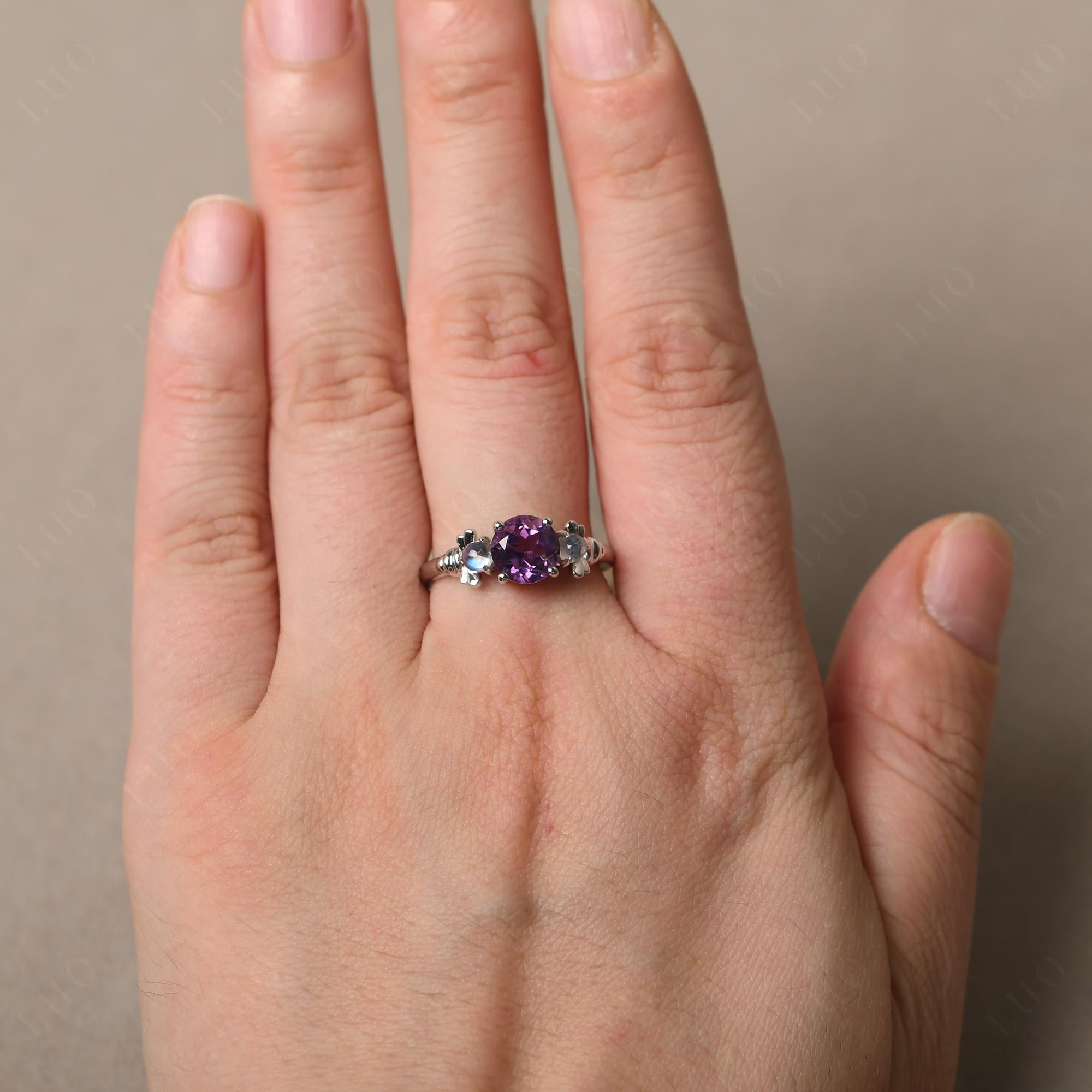 Moonstone and Amethyst Bee Ring - LUO Jewelry