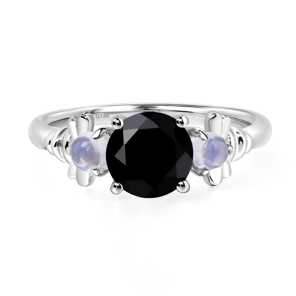 Moonstone and Black Stone Bee Ring - LUO Jewelry #metal_14k white gold