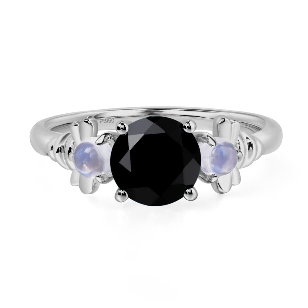 Moonstone and Black Stone Bee Ring - LUO Jewelry #metal_platinum