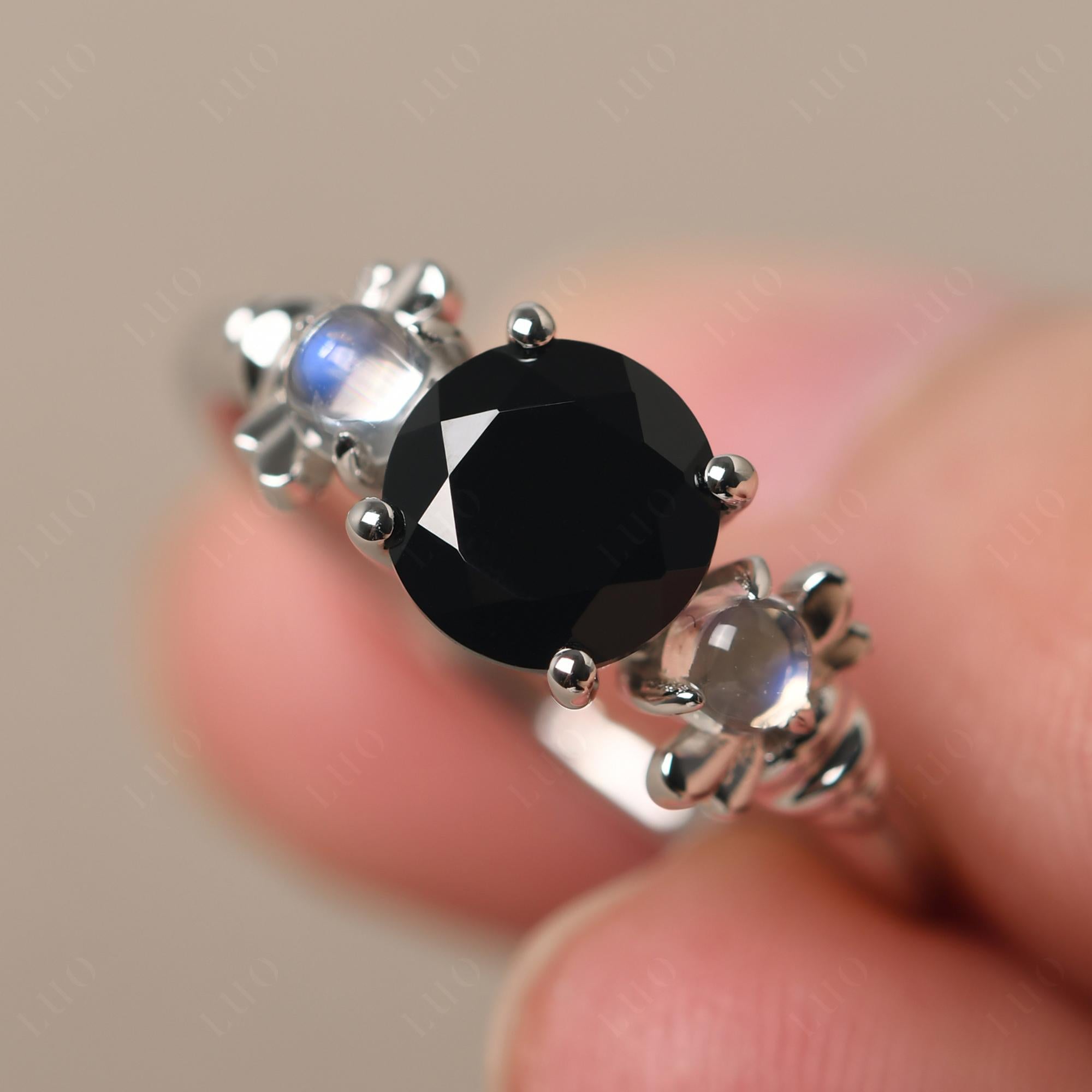 Moonstone and Black Stone Bee Ring - LUO Jewelry