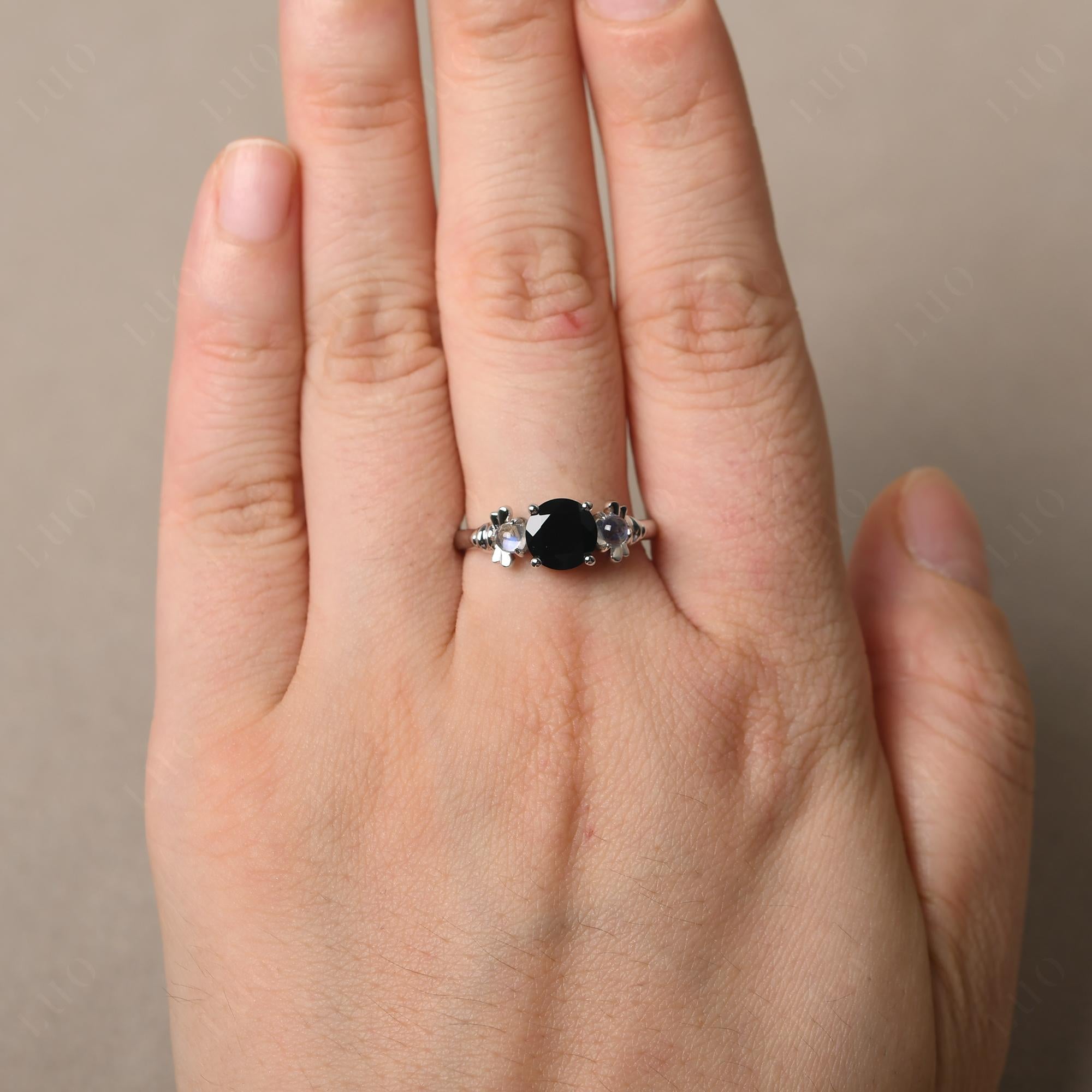 Moonstone and Black Stone Bee Ring - LUO Jewelry