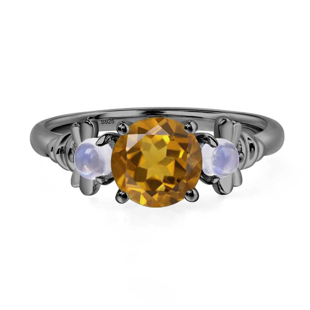 Moonstone and Citrine Bee Ring - LUO Jewelry #metal_black finish sterling silver