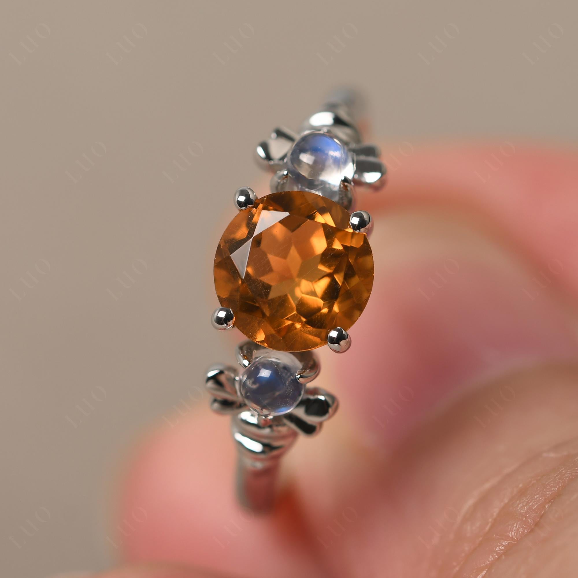 Moonstone and Citrine Bee Ring - LUO Jewelry