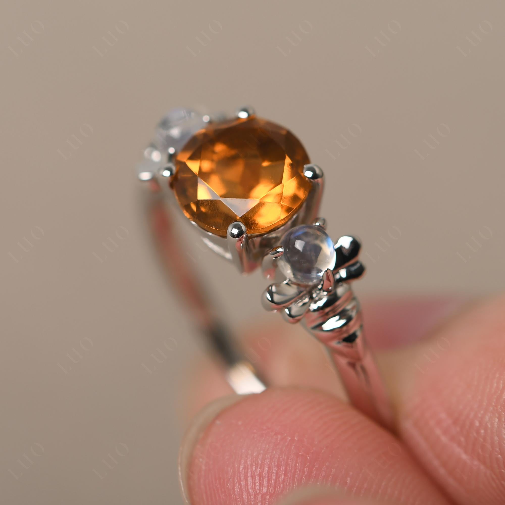 Moonstone and Citrine Bee Ring - LUO Jewelry