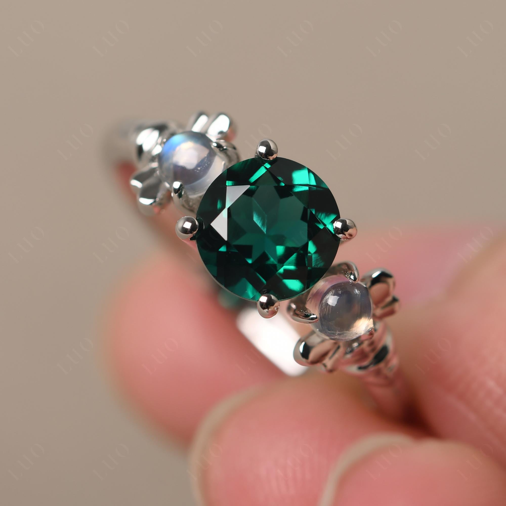 Moonstone and Emerald Bee Ring - LUO Jewelry