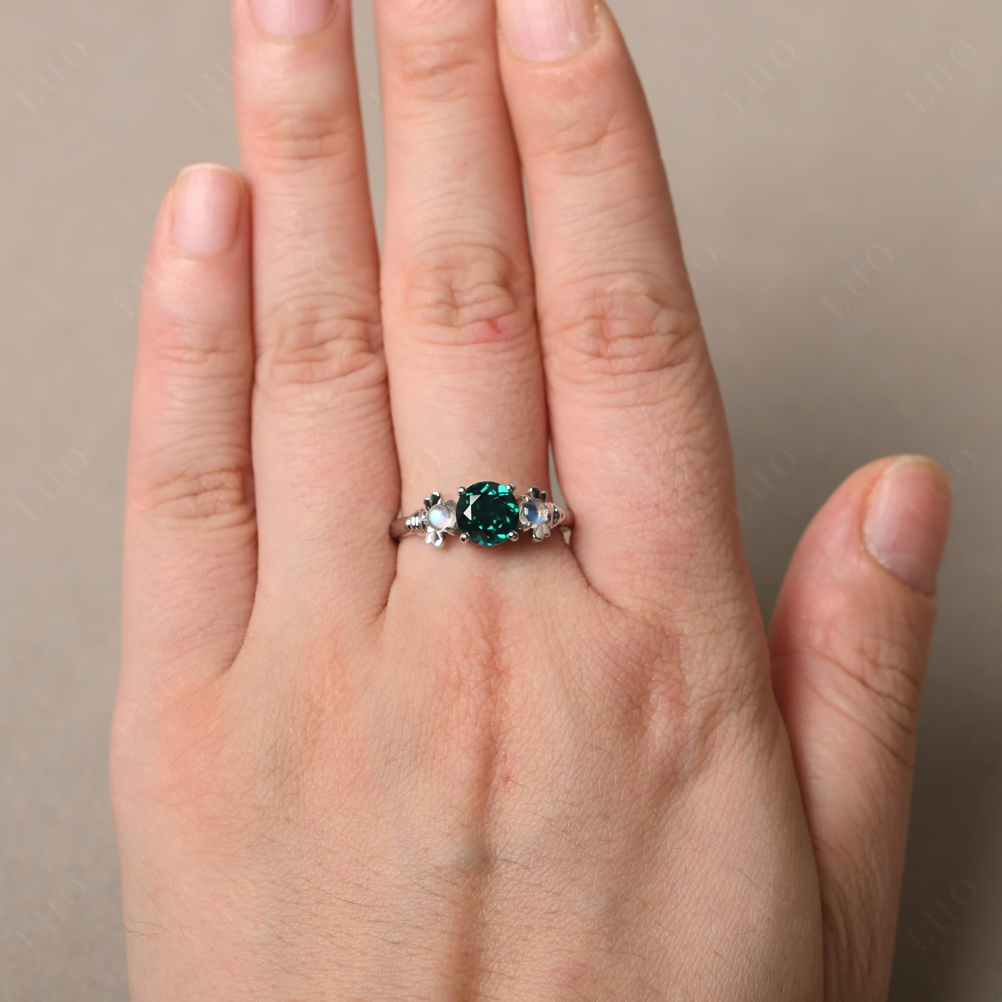 Moonstone and Emerald Bee Ring - LUO Jewelry