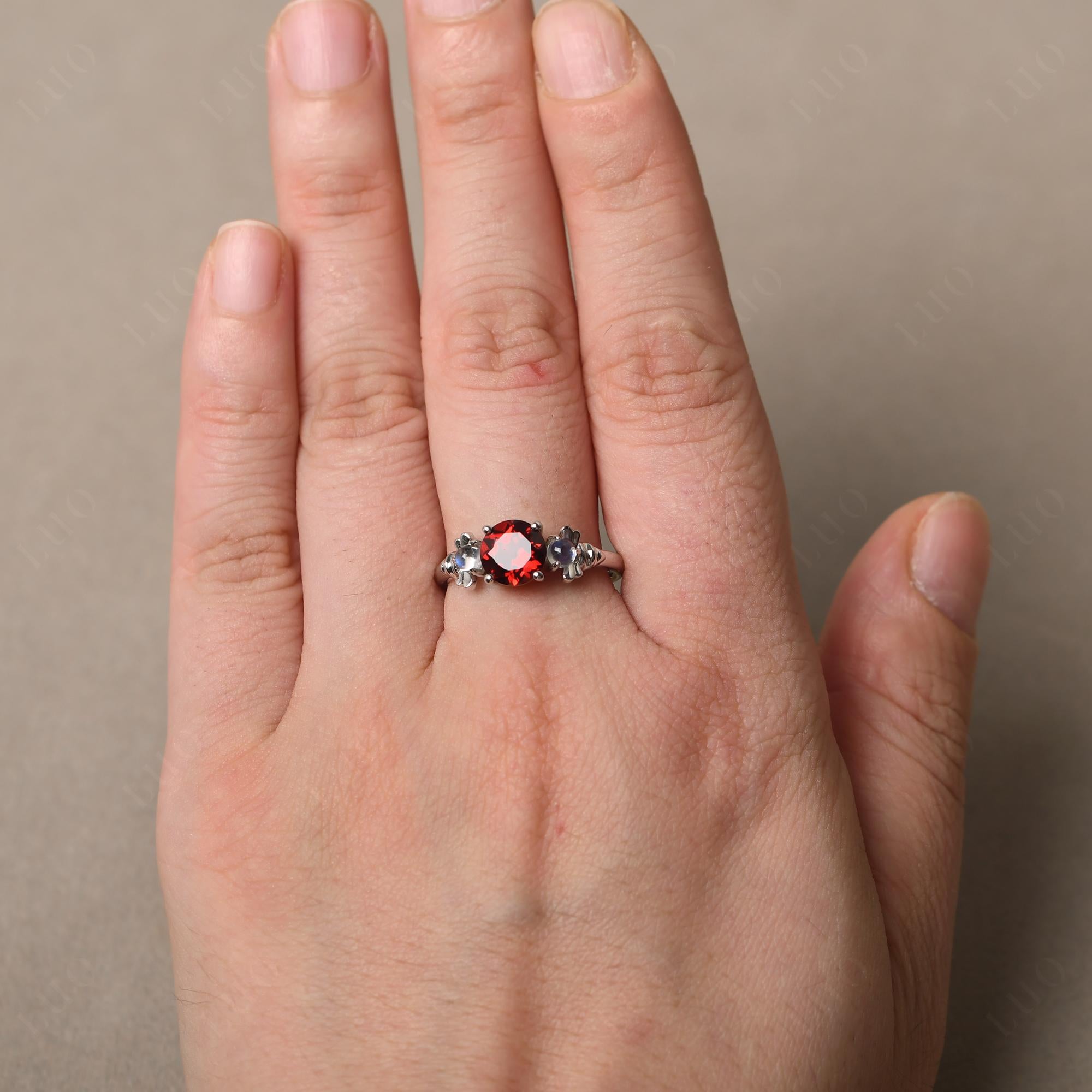 Moonstone and Garnet Bee Ring - LUO Jewelry