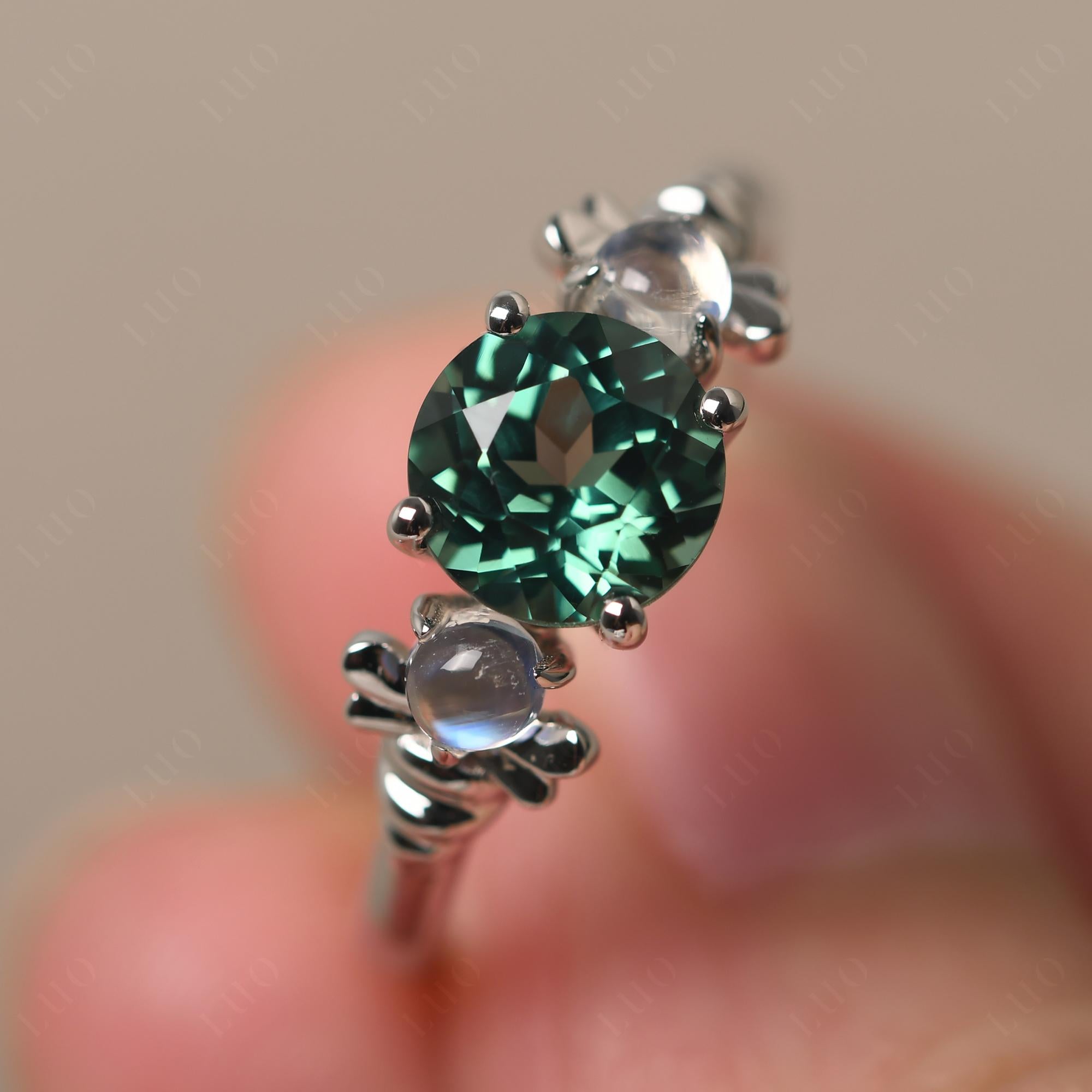 Moonstone and Green Sapphire Bee Ring - LUO Jewelry