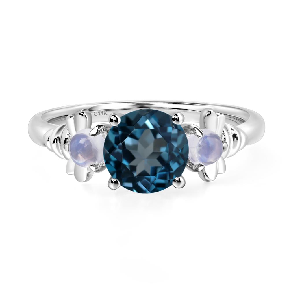 Moonstone and London Blue Topaz Bee Ring - LUO Jewelry #metal_14k white gold