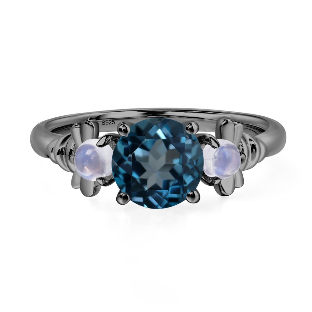 Moonstone and London Blue Topaz Bee Ring - LUO Jewelry #metal_black finish sterling silver