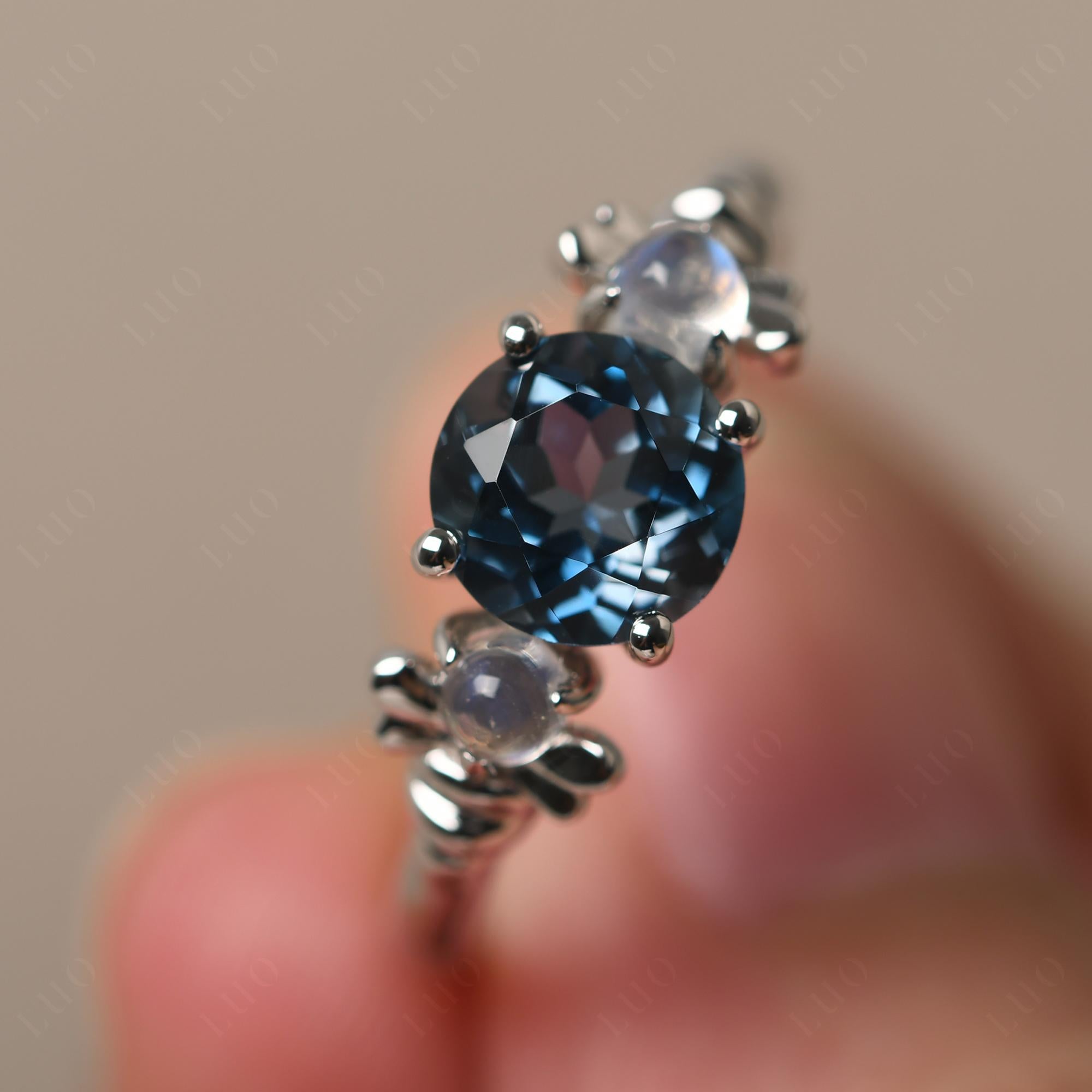 Moonstone and London Blue Topaz Bee Ring - LUO Jewelry