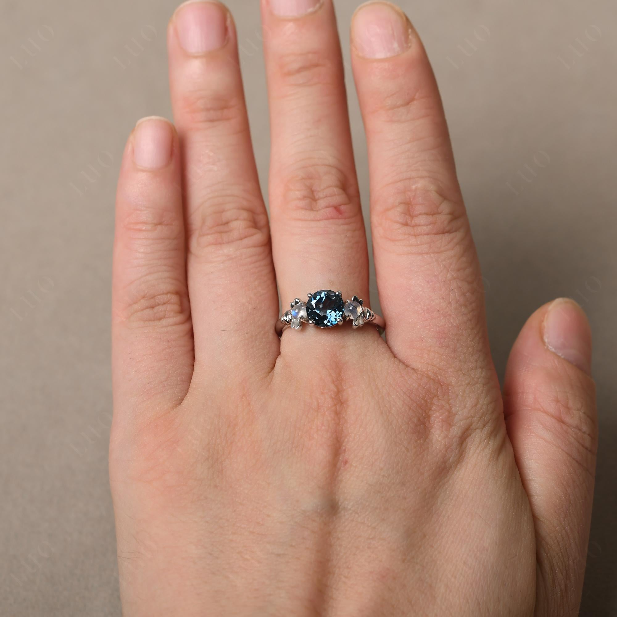 Moonstone and London Blue Topaz Bee Ring - LUO Jewelry