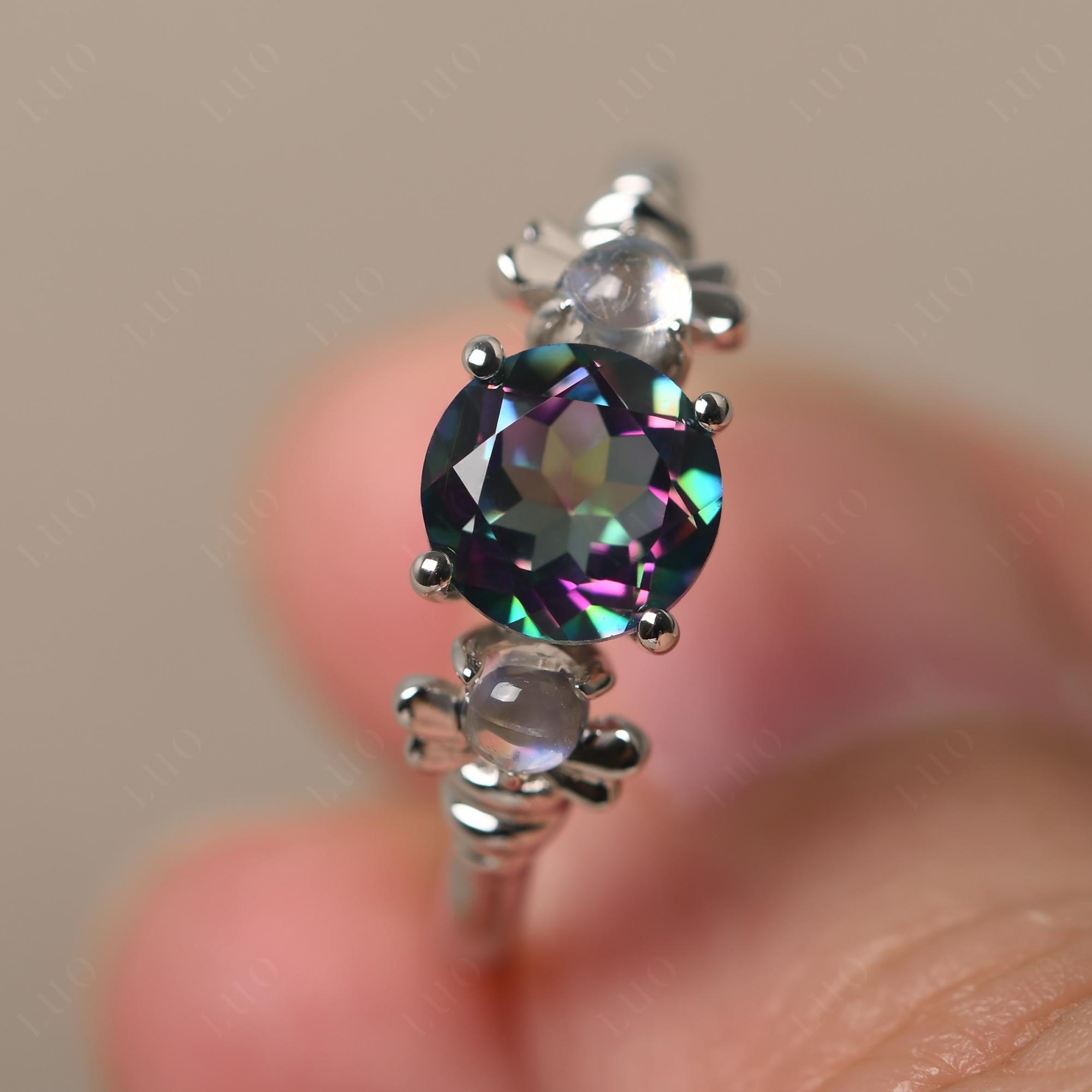Moonstone and Mystic Topaz Bee Ring - LUO Jewelry