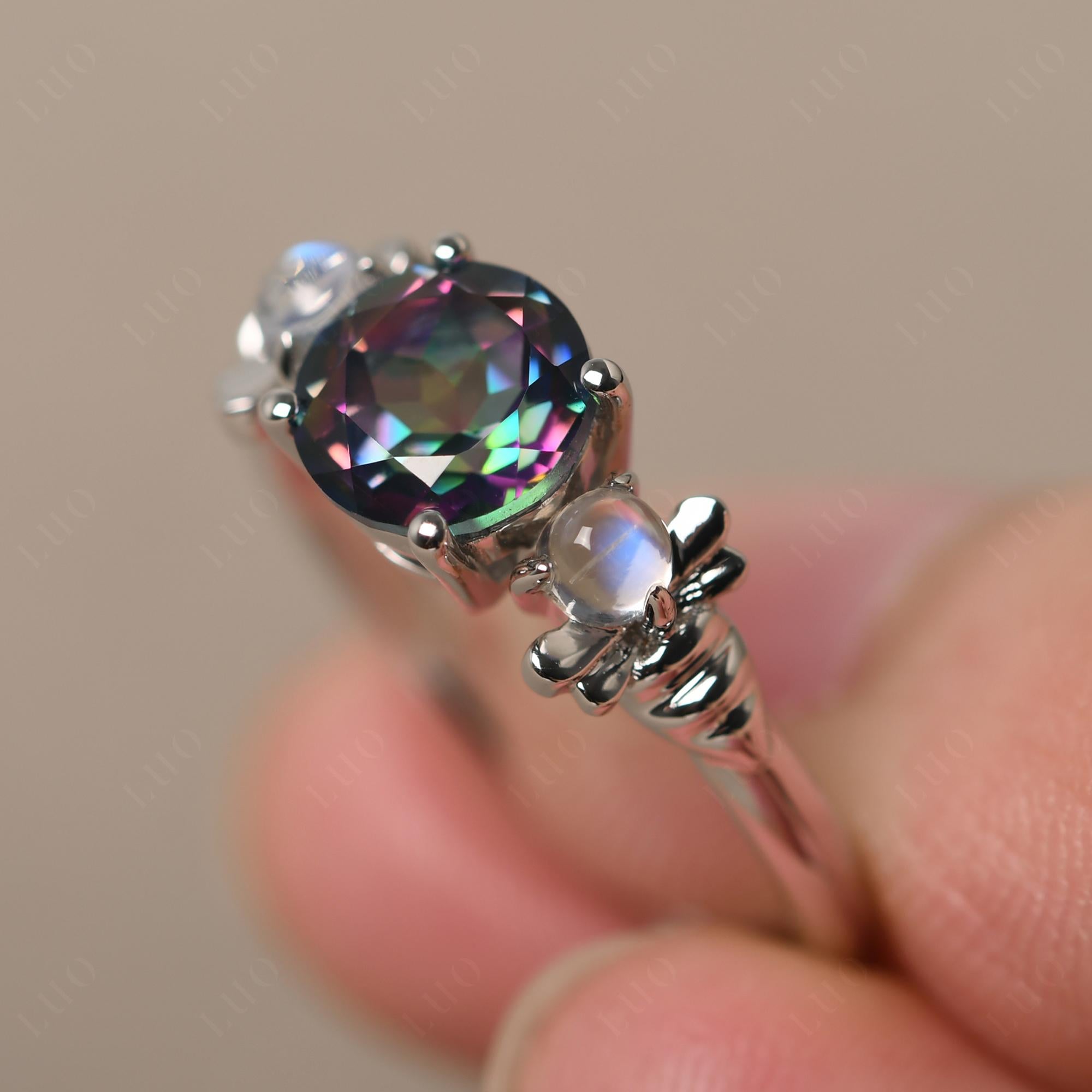 Moonstone and Mystic Topaz Bee Ring - LUO Jewelry