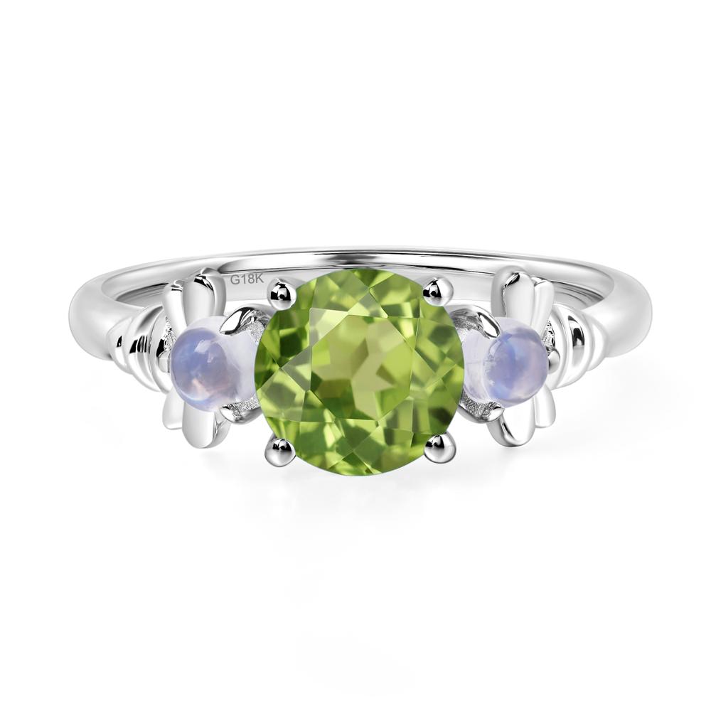 Moonstone and Peridot Bee Ring - LUO Jewelry #metal_18k white gold