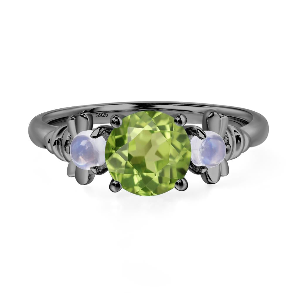 Moonstone and Peridot Bee Ring - LUO Jewelry #metal_black finish sterling silver