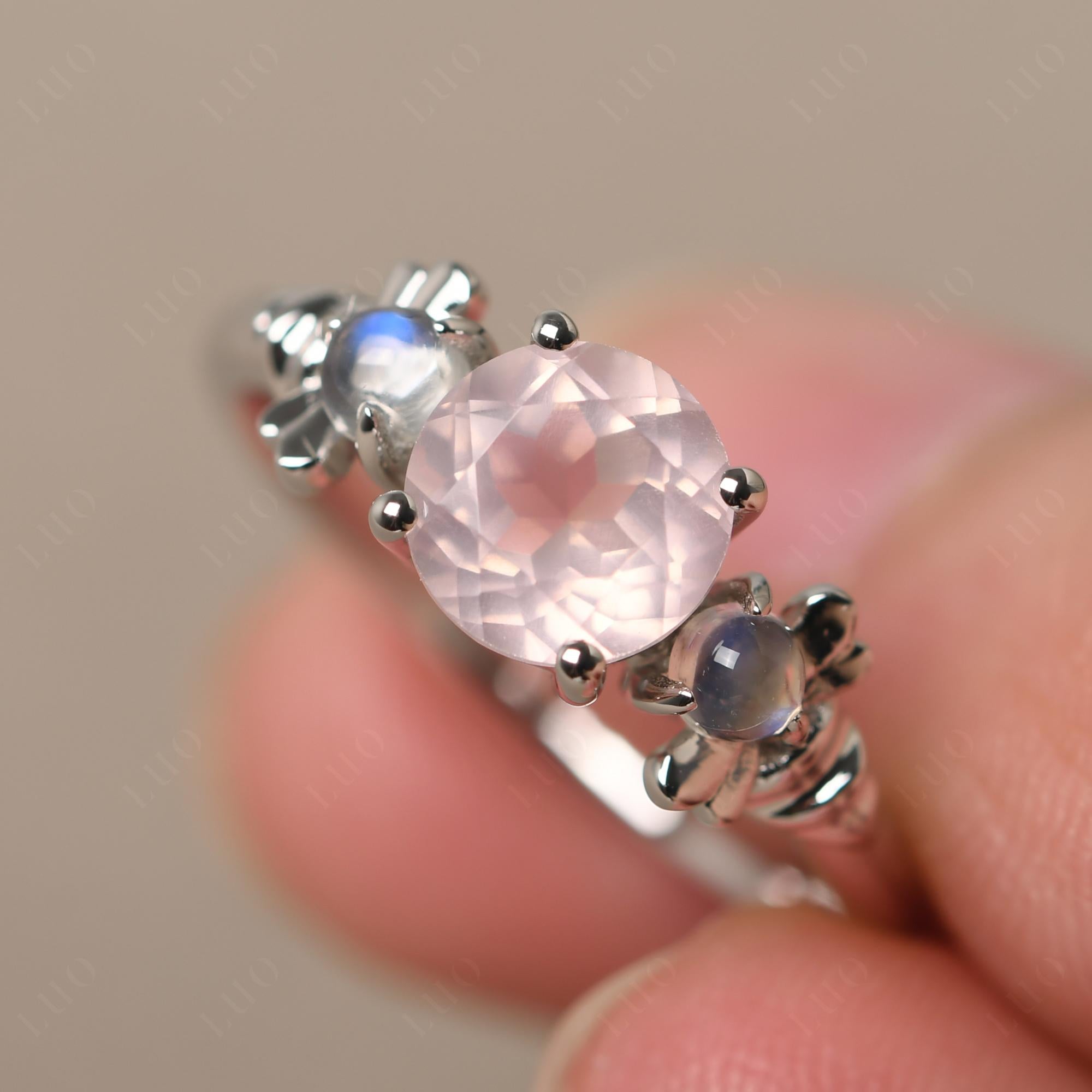 Moonstone and Rose Quartz Bee Ring - LUO Jewelry