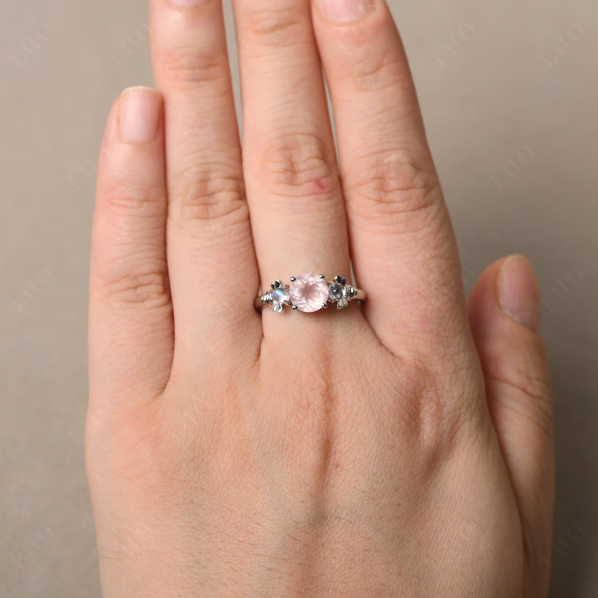 Moonstone and Rose Quartz Bee Ring - LUO Jewelry